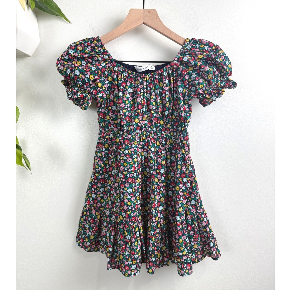 Janie and Jack Girls Ditsy Floral Puff Sleeve Tiered Dress Navy Multi Size 6